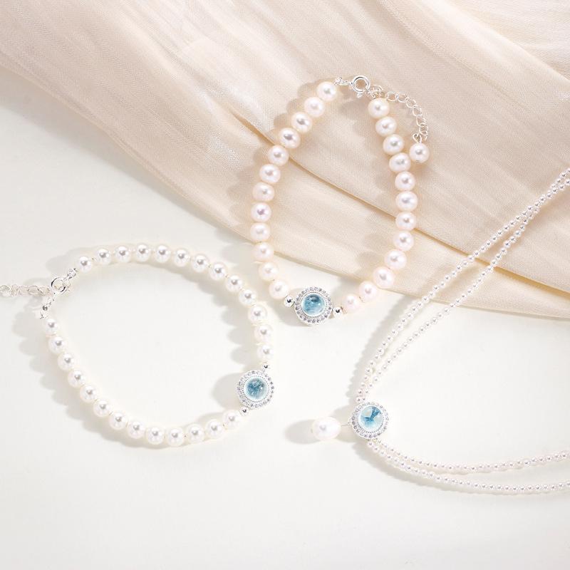 Aquamarine Shijia Pearl Freshwater Pearl Bracelet Women's Light Luxury Niche Ins Wind Bracelet Women