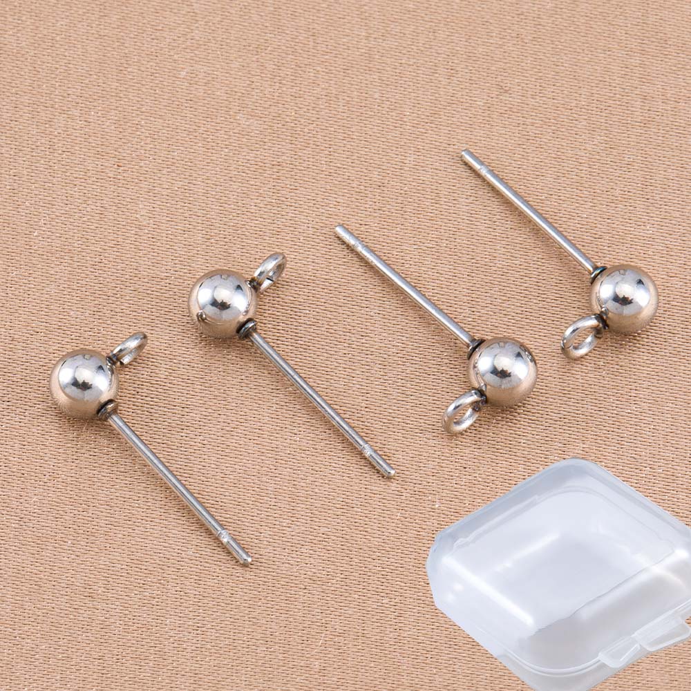 20pcs 100pcs Stainless Steel Round Ball Ear Post Studs Ear Backs with Open Rings Stud Earrings Base DIY Jewelry Making Wholesale