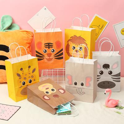 6Pcs Selva Animais Saco De Papel Desenho Animado Leão Tigre Zebra Saco De Presente Para Decoração De Festa Na Selva Crianças Presente Biscoitos Sacos De Embalagem