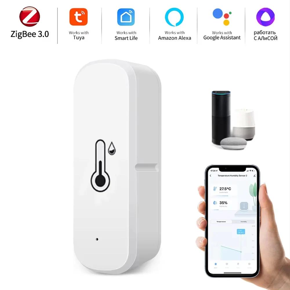 Support Tuya Zigbee 3.0 Temperature Humidity Sensor Smart Home Device work with Google Home Alexa for Environmental Monitoring Zigbee Sensor