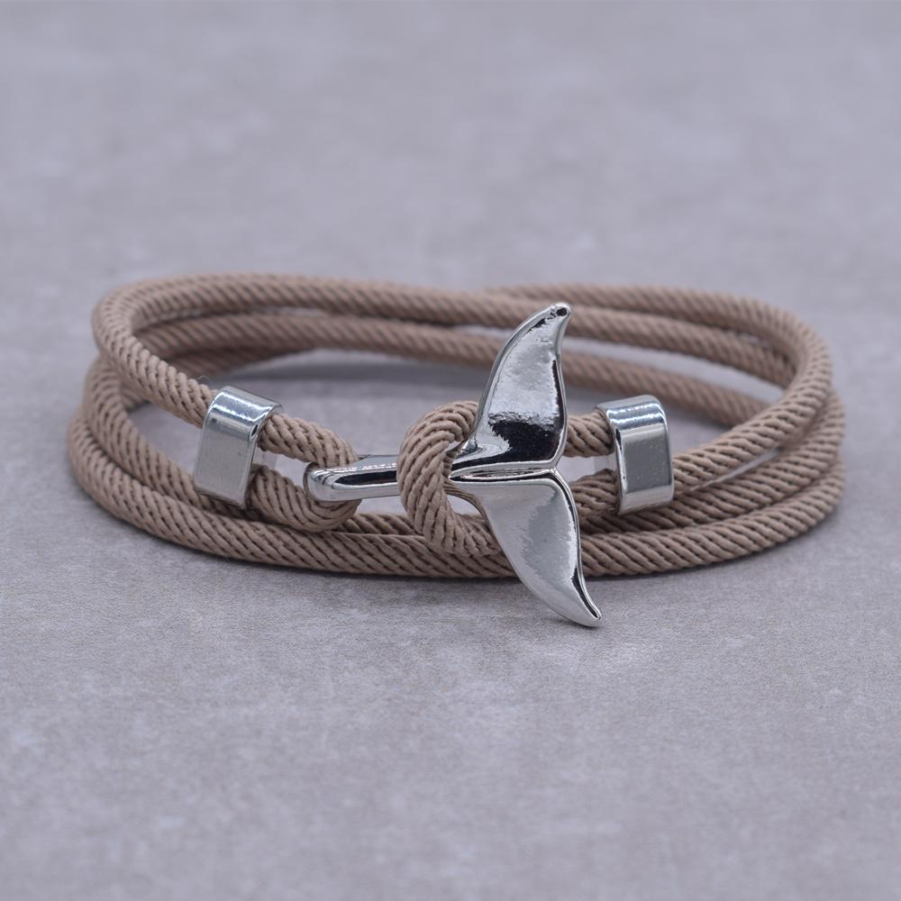 Anchor Style Jewelry Ocean Silver Color Whale Tail Charm Bracelet 2-3 Laps Adjustable Rope Bracelets for Men Women Gifts