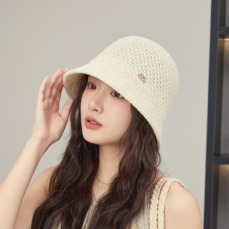 Hat Women's Summer Sunscreen Bucket Hat Bucket Hat Small Thin Knitted Solid Color Simple Versatile Basin Hat