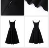 Women's Summer Hepburn Style Black A-line Mini Dress with Cinched Waist and Spaghetti Straps - Elegant and Sleeveless