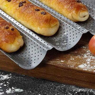 New 14.96x6.98x1.1 Inches 2 Waves French Bread Baking Tray Mold Loaf Tin Non-Stick Baguette Mould Cake Pan Pastry Tools for Baking Tray Mold