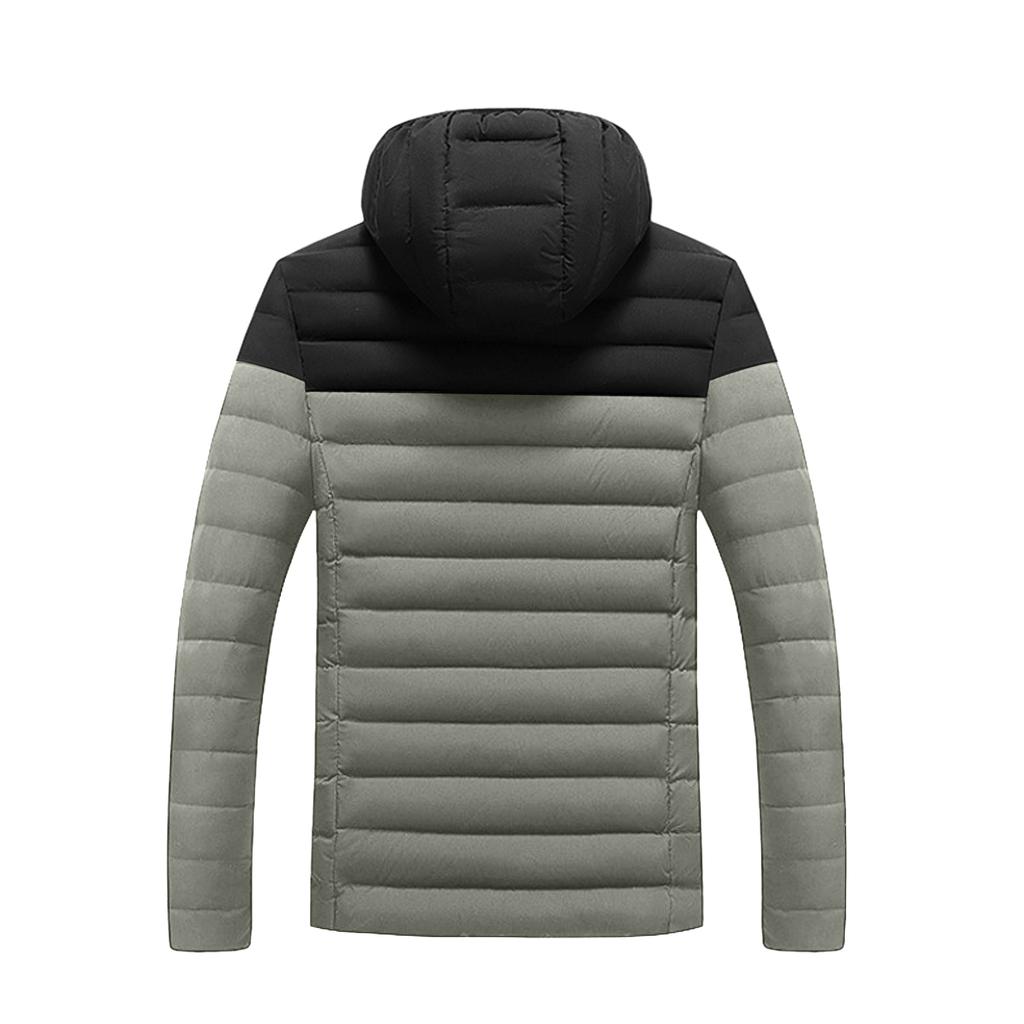 Men's Casual Color-blocked Hooded, Form-fitting Zipper Cotton Jacket, Men's Rib Pattern With Cotton Warmth Cotton Jacket