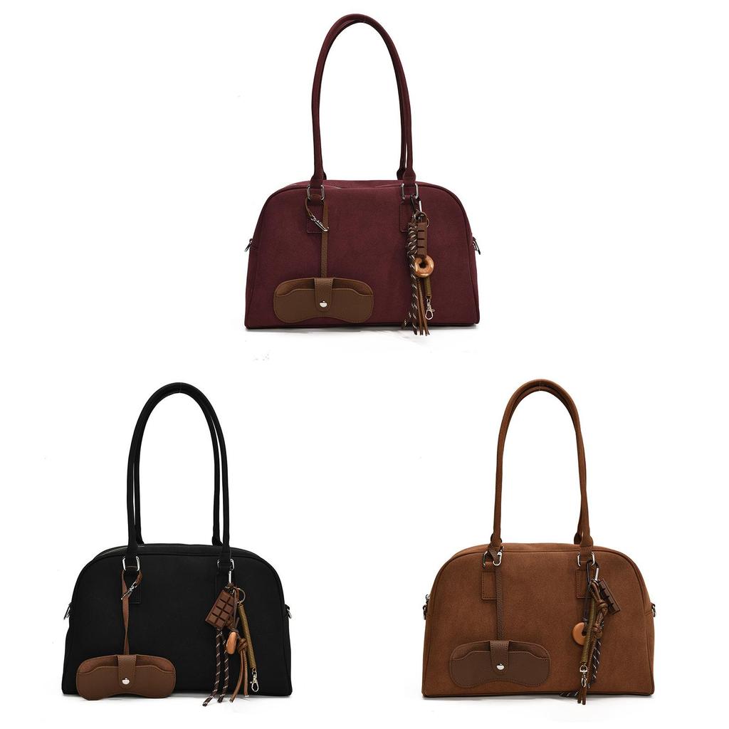Boston Style Handbag Small Pu With Seaming Details For Work Or Casual
