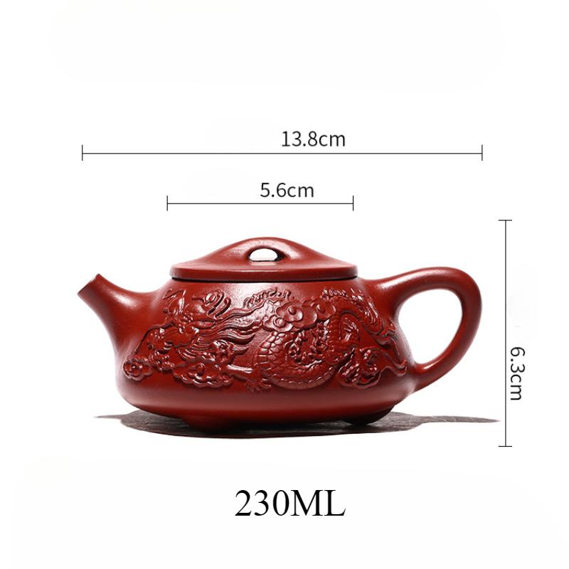 Embossed Dragon Teapot Yixing Handmade Purple Clay Pot Double Dragon Ceramic Teapot with Filter Hole