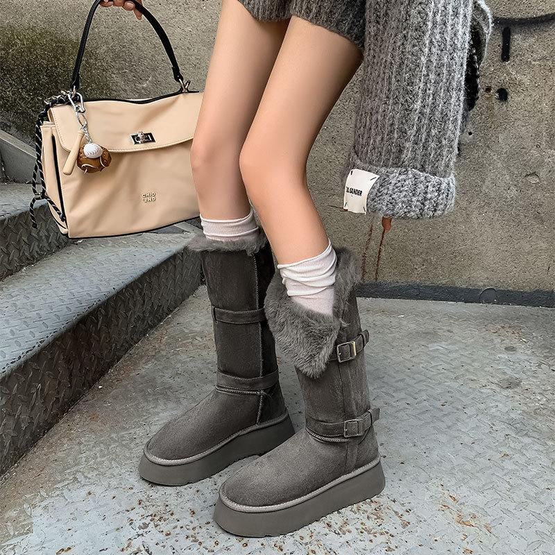 Winter tall snow boots women's thick-soled piled thickened northern gray cotton shoes winter