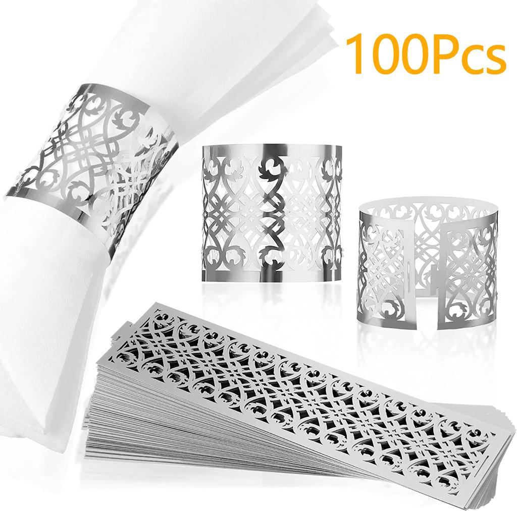 100/50Pcs Premium Napkin Rings Laser Cut Foil Paper Napkin Holder For Wedding Party Dinner Table Decor Catering Services