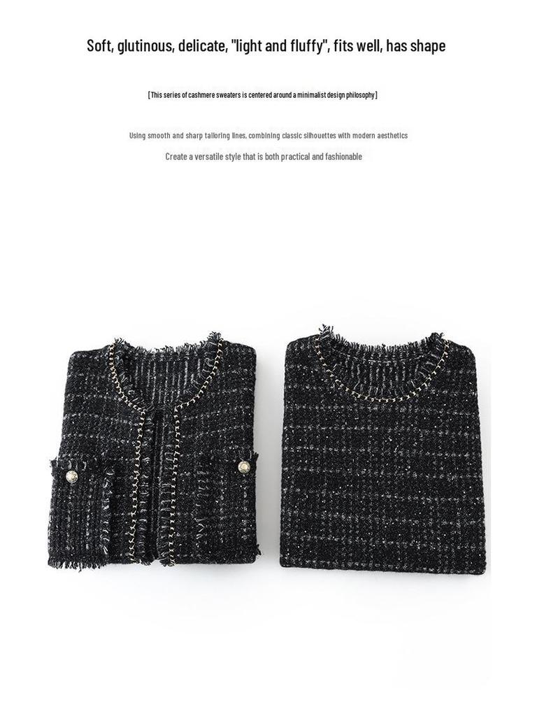 Korean Chic Slim 100% Cashmere Knit Cardigan Dress Set - Skin-Friendly Women's Wear
