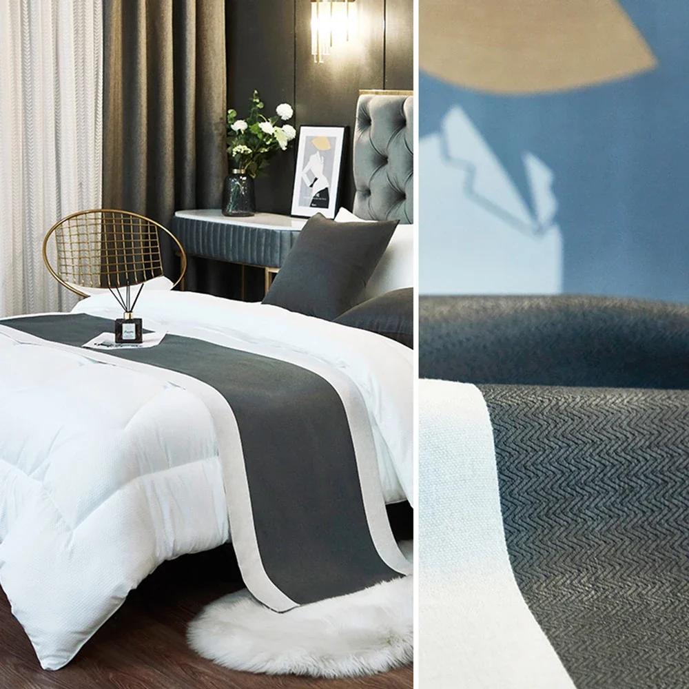 Nordic Cotton Linen Bed Runner Luxury Printing Embroidery Bed Flag Throw for Hotel Home Wedding Bedding Decor Bed Tail Towel