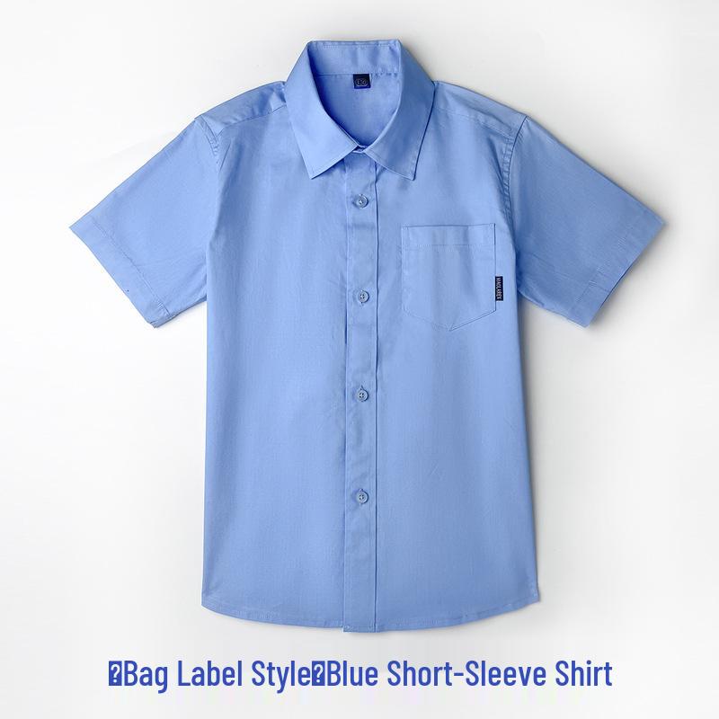 

Белая хлопковая рубашка с коротким рукавом для мальчиков для летней школьной формы, для выступлений 130 cm