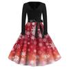 Women's Fashion V-Neck Relaxed-Fit Christmas Print Long-Sleeved Dress