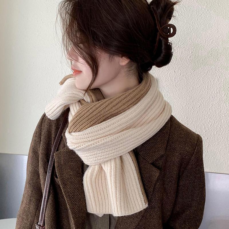 Korean Style Fashionable Casual Color-Blocked Thick Warm Long Scarf For Women