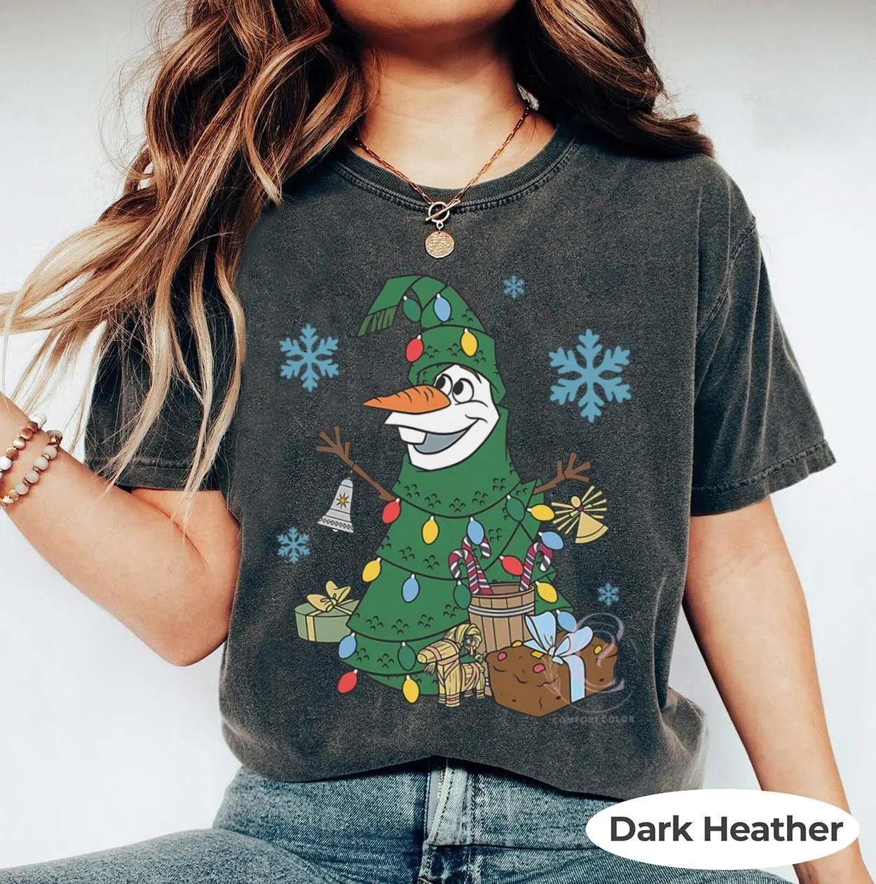 Vintage   Frozen Olaf Christmas TShirt Street Style Cotton Washed Short Sleeve TShirt Unisex Loose Casual Fashion M
