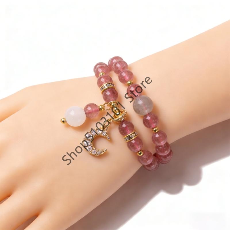 

Handcrafted Moon Crystal Charm Pink Natural stone Bead Bracelet for Women Fashion Bangle CN