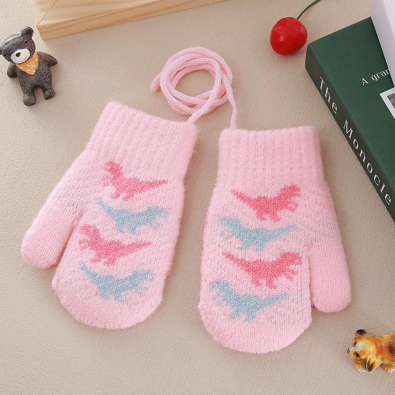 Cute Baby Gloves Winter Warm Knitted Baby Boys Girls Mittens Outdoor Windproof Toddler Kids Gloves With Rope