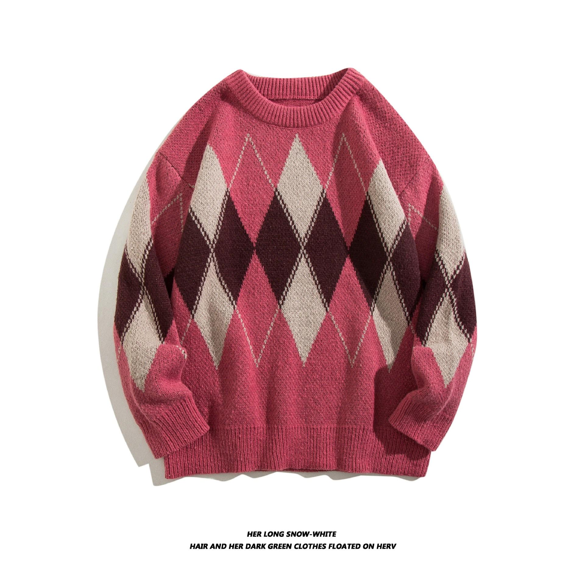 

Retro American Color Block Diamond Pattern Men s Knit Sweater - Versatile Youthful Woolen Outerwear M