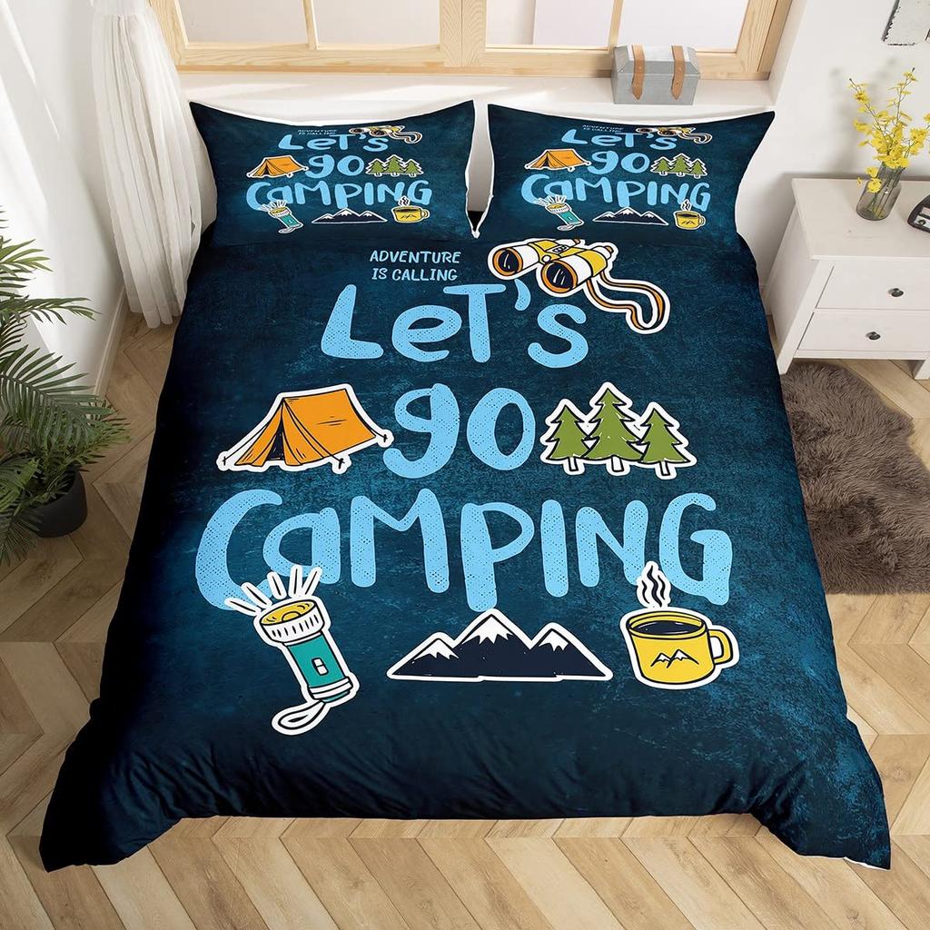 Camping Adventure King Queen Duvet Cover Equipment Hatchet Log Bedding Set Campfire Shovel Quilt Cover Polyester Comforter Cover