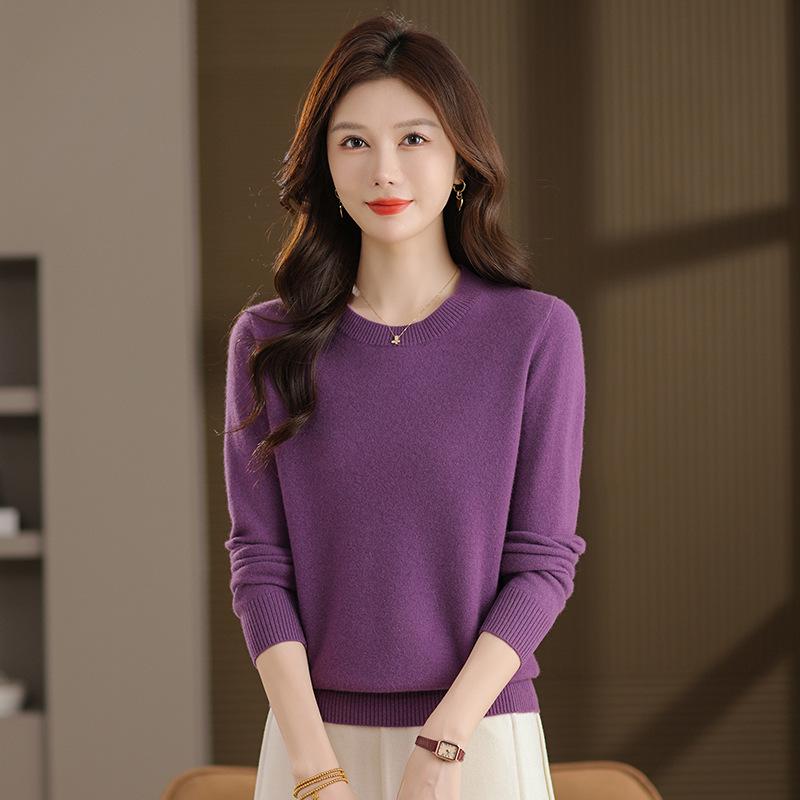 100% Pure Wool Low Neck Sweater for Women 50+, Stylish Solid Color Autumn/Winter Base Layer
