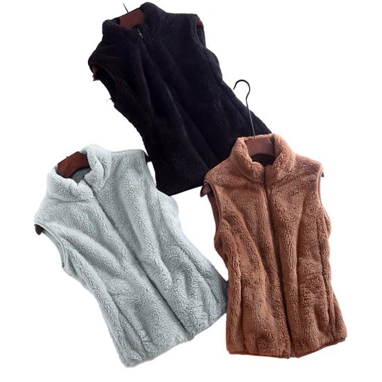 Women Winter Waistcoat High Collar Neck Protection Soft Plush Zipper Closure Solid Color