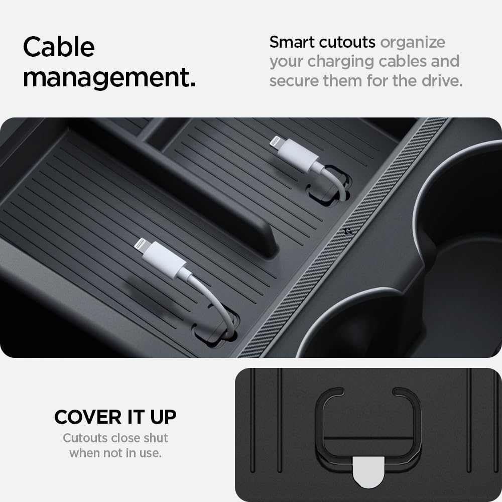 Spigen Center Console Organizer [No Slide] (Carbon Edition) Tesla Model 3 2024 Refresh (Highland) TO220H ACP07407 (Black)