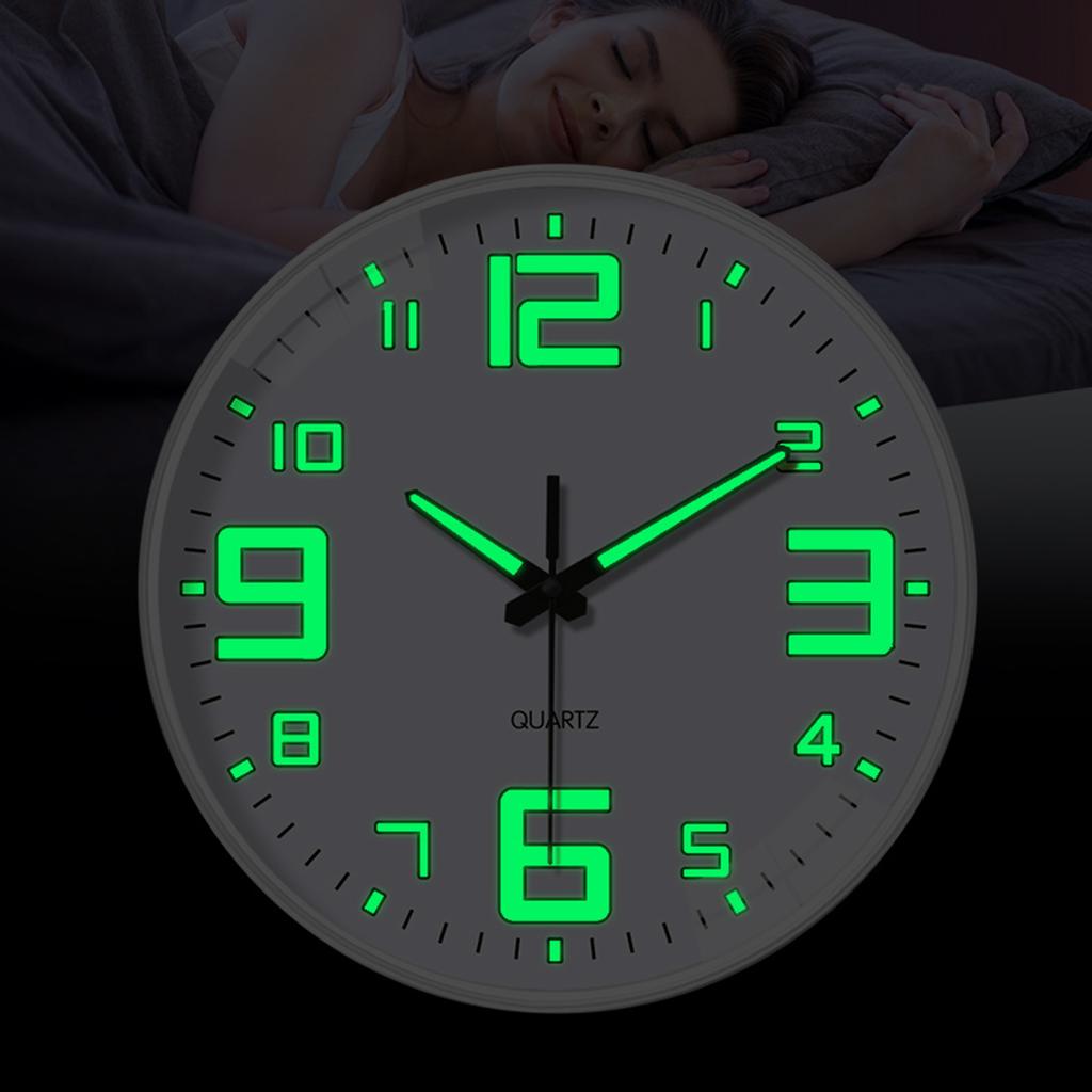 Modern Luminous Plastic Glass Wall Clock, 8-16 Inch Modern Round Silent Luminous Wall Clock, Powered by AA Batteries, Suitable F