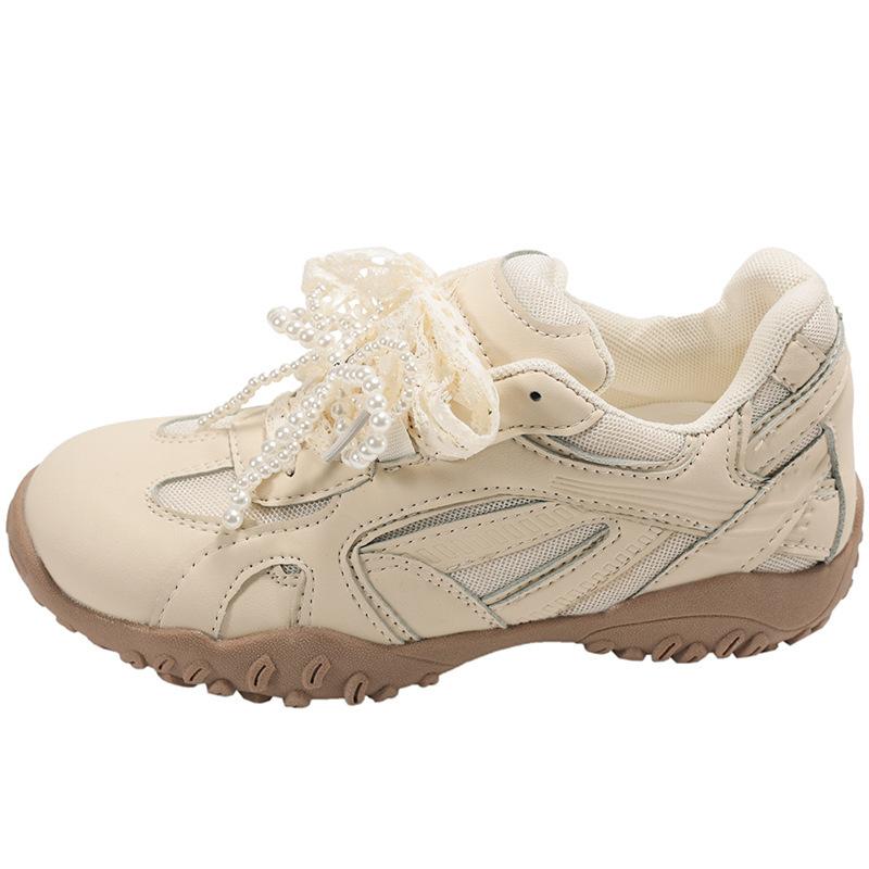Pantofi platformă retro versatili cu perle, pantofi tip „dad” pentru femei, noi 2025 primăvară-toamnă, ușori, cu înălțime crescută, pantofi sport de antrenament germani