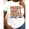 European size Women'S "Pray. Wait. Trust. God Has a Plan" Inspirational T-Shirt - Casual Crew Neck, Short Sleeve, Soft Knit