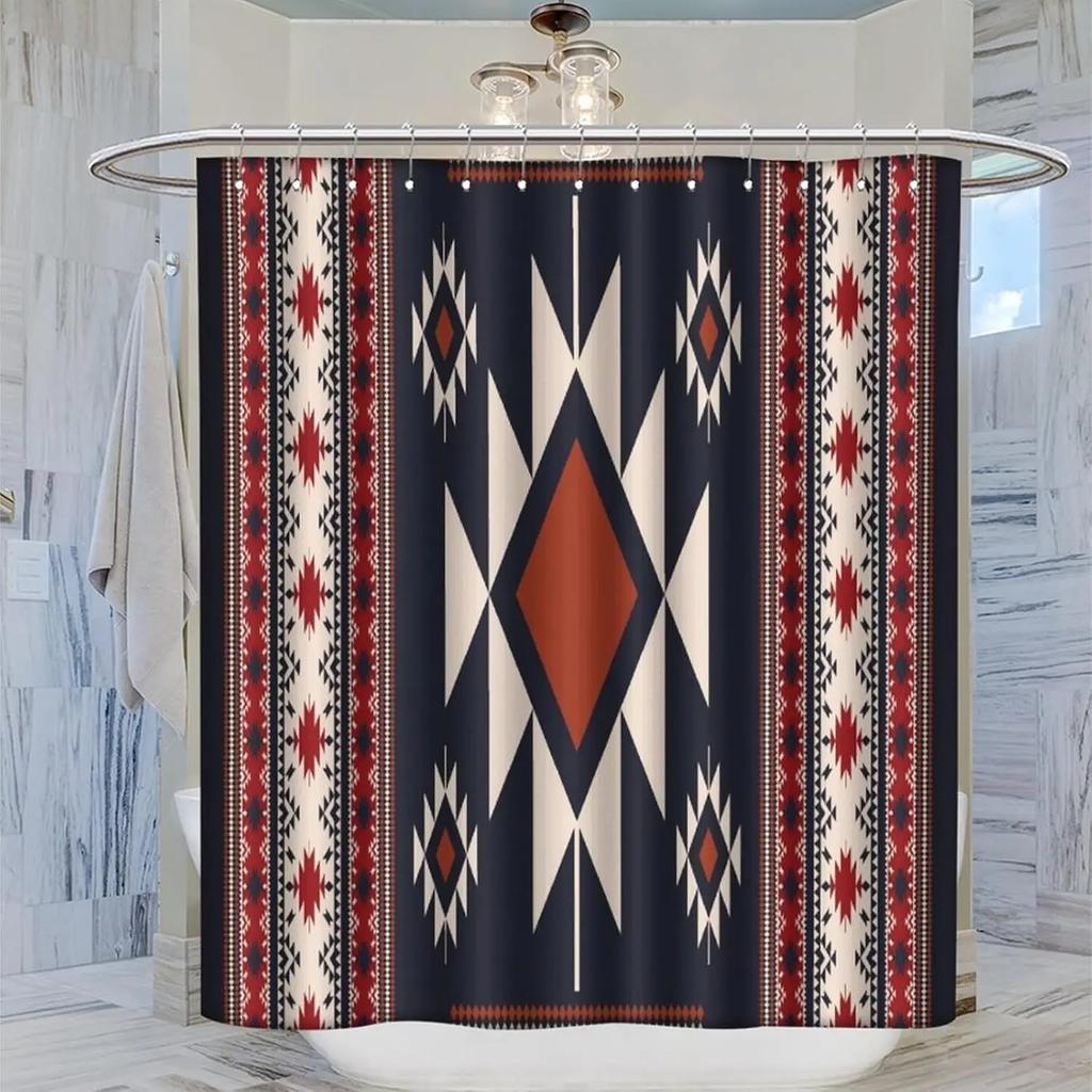 Colorful Rustic Shower Curtain Southwest Family Bathroom Decoration 180x 180cm Waterproof Shower Curtain with 12 Hooks