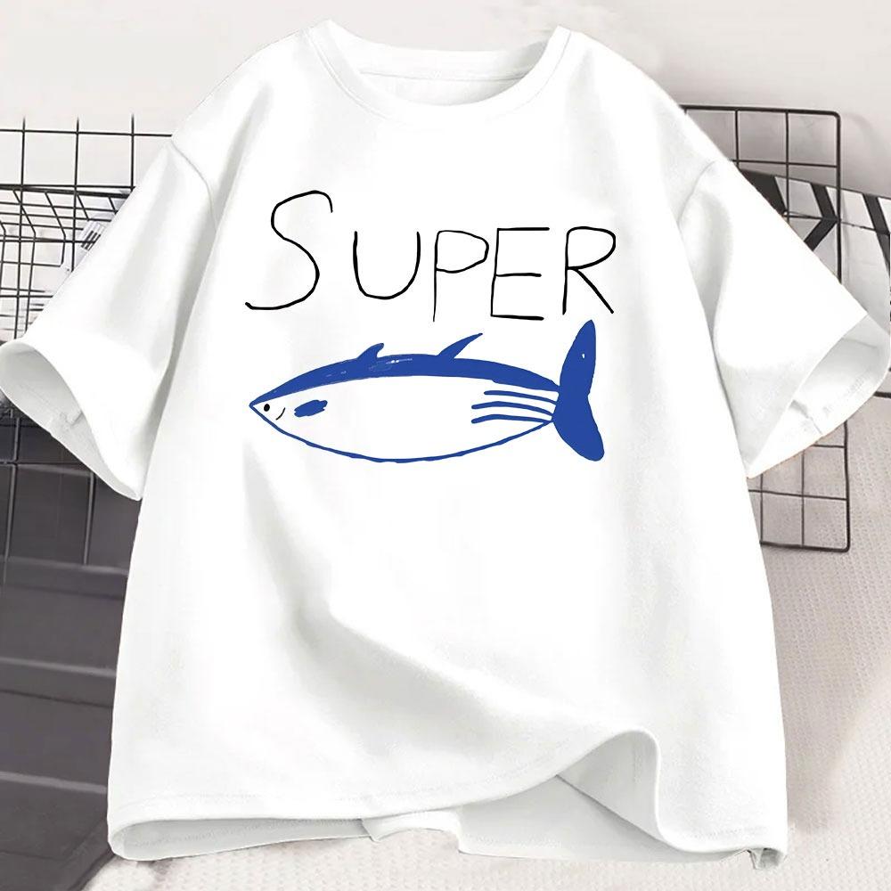 Kpop Korean Jin Super Thunfisch Fisch T-Shirts Mode Vintage Kurzarm T-Shirt Männer Frauen Kleidung Baumwolle Lässig Übergroßes T-Shirt
