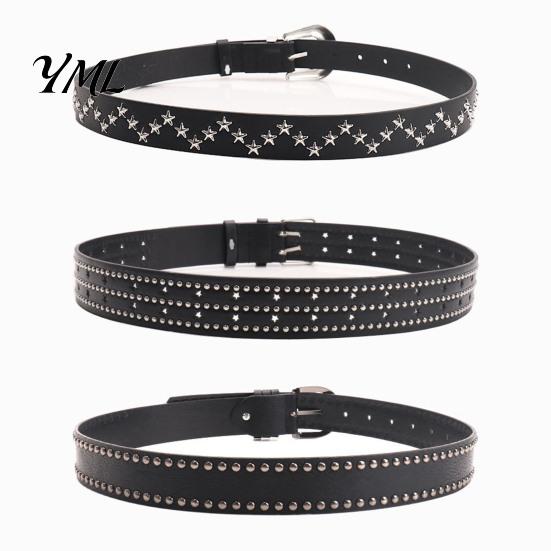 Slimming Waist Cincher Belt 110cm Punk Star Rivet for Women, Faux Leather Studded Fashion Casual Decoration with Metal Buckle, Edgy Music Festival
