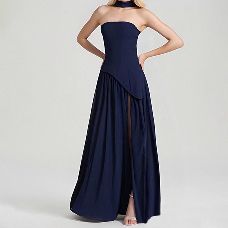 2026 Women's Clothing Fashionable Temperament Pure Color Pleated Split Dress