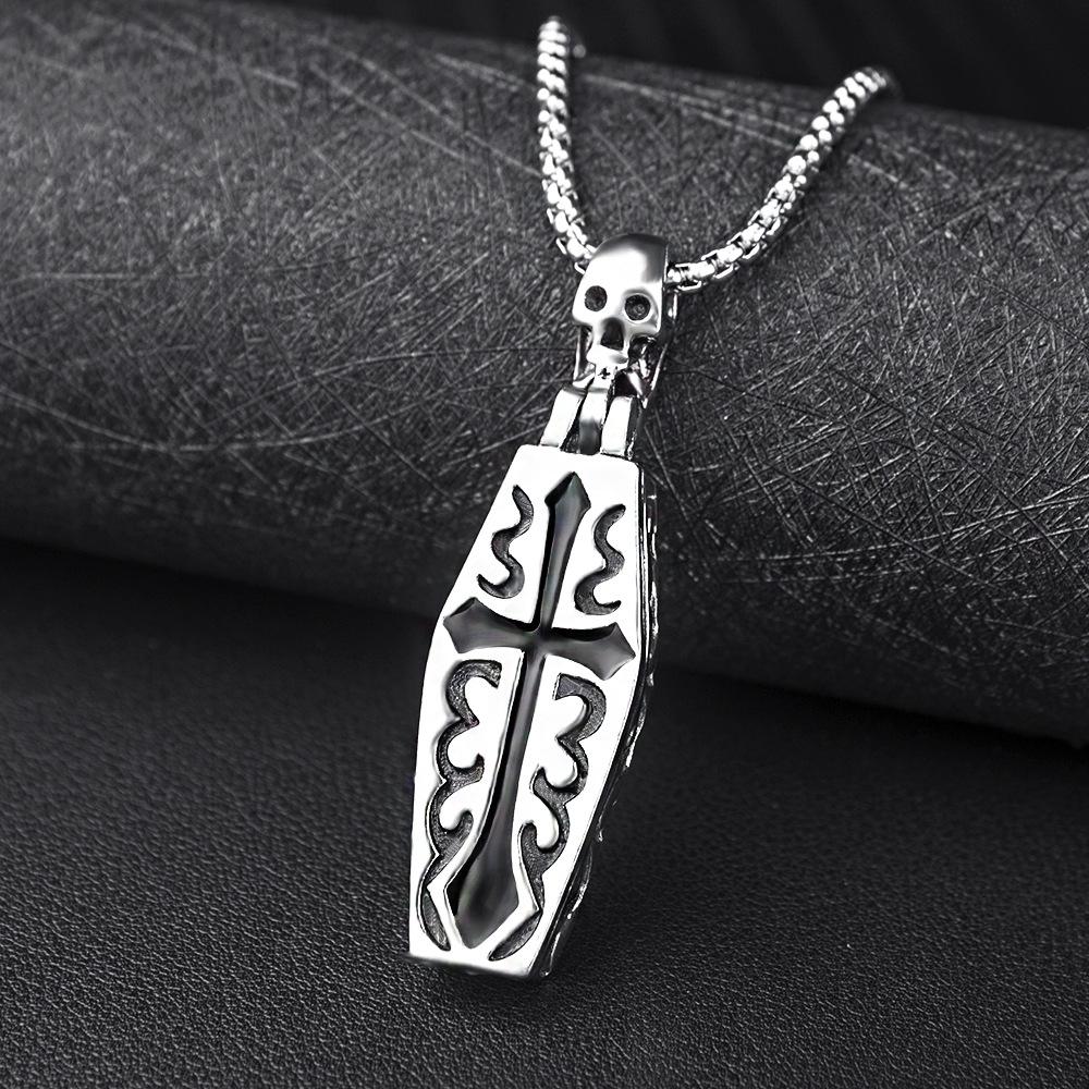 Death God Titanium Steel Necklace Male Dominance Coffin Pendant Men's Cross Pendant with Jewelry Long Chain