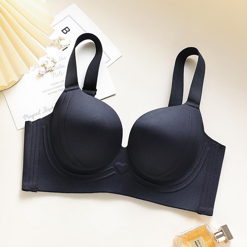 Solid color large cup without steel ring, double breasts, thin large size bra cover gathered to prevent sagging