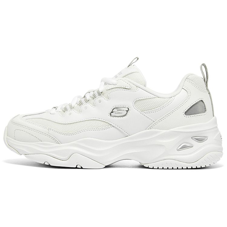 Skechers Women's White Dlites 4.0 Fabric Synthetic Leather Comfortable Shock Absorption Low-Top Dad Shoes Sneaker 149492-Wgy Cm