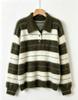 Women's Retro Color Block Striped Cashmere Pullover - Polo Collar, Brushed Inner, Casual Autumn & Winter Style