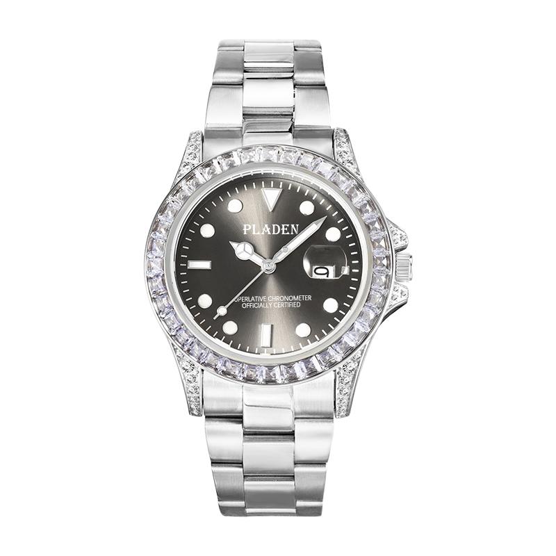 PLADEN Brand Casual Watch Men Latest Diamond Bezel Quartz Watch Classic Luxurious Automatic Date Clock Dive relogio masculino