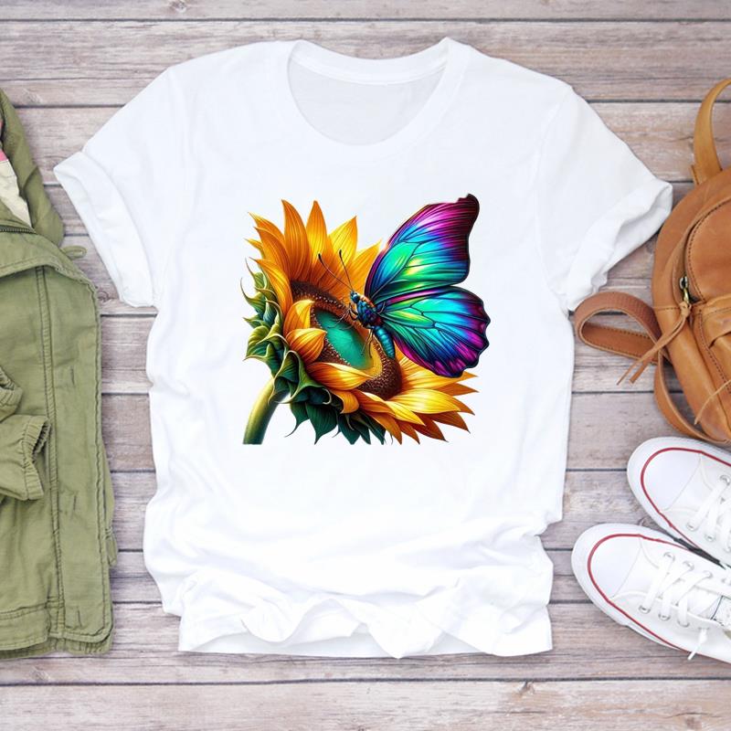 (Asian Size)  Print Lady T Shirt Trend Butterfly Trend 90s  Fashion Women Clothing Casual Top Short Sleeve Tee Female Graphic T-shirts