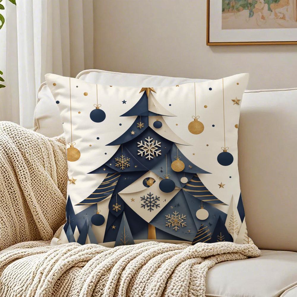 Blue Stars Pine Christmas Tree Cushion Cover Organic Short Plush Pillow Case Machine Washable Wrinkle-Resistant Soft Durable