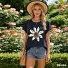 Womens Summer Bohemian Daisy Floral Print Short Sleeve T Shirt Casual Loose Fit Top For Streetwear For Daily Wear