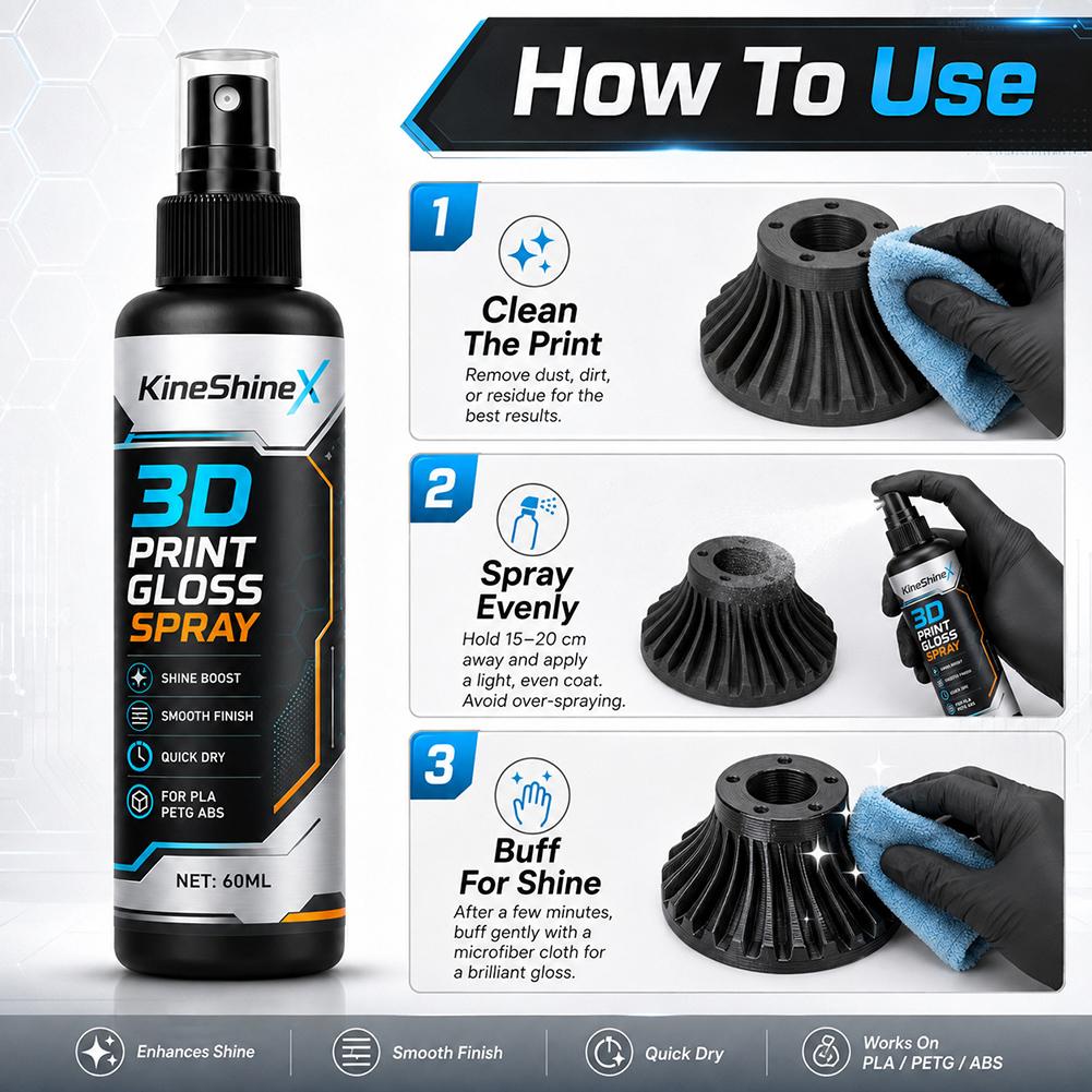 60ML Lesklý sprej pro modely 3D tiskáren Rychleschnoucí Reduktor linek vrstvy Vysoce lesklý sprej pro tištěné modely Rychleschnoucí Redukovaná textura