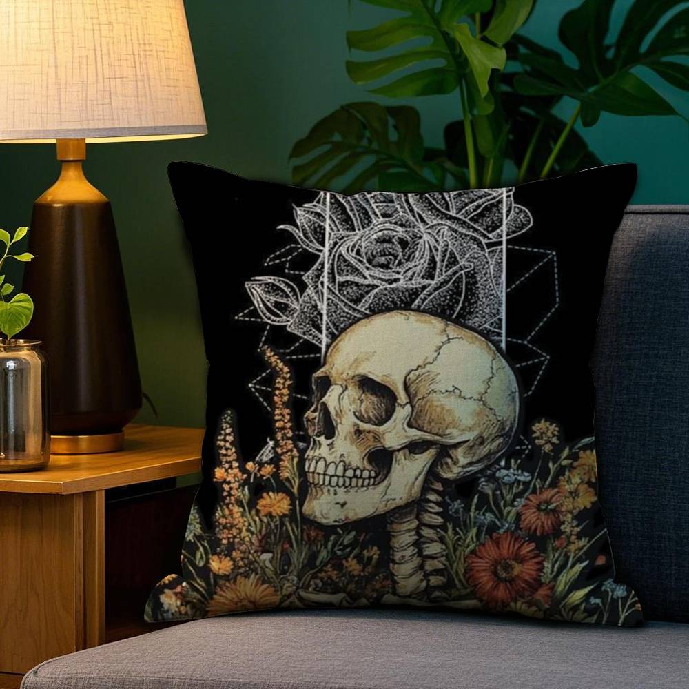 Luxurious Skull Pattern Pillow Case Plush Fabric Soft Double Sided Print Home Sofa High Quality Cushion Cover Throw