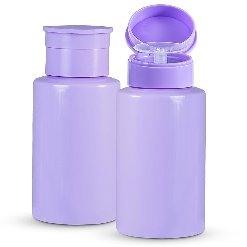 Nail Polish Remover Pump, YAMYONE 2 Pack Acetone Pump Dispenser, Alcohol Dispenser Push Down Empty Lockable Pump Dispenser Bottle for Nail Polish and 2 Pack- Purple