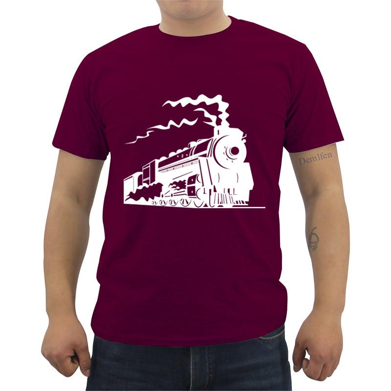 

New Summer ONeck Cotton Fitness Tshirt Vintage Train TShirt Locomotive Old Steam Engine Print T Shirt Male Cool Tees Tops 4XL