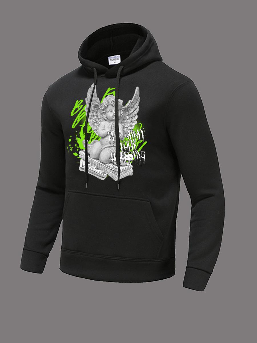 

Independence Station Casual Hooded Women s Fashion Brand Cartoon Figure Letter Printed Kangaroo Pocket Sweater XXXL чорний