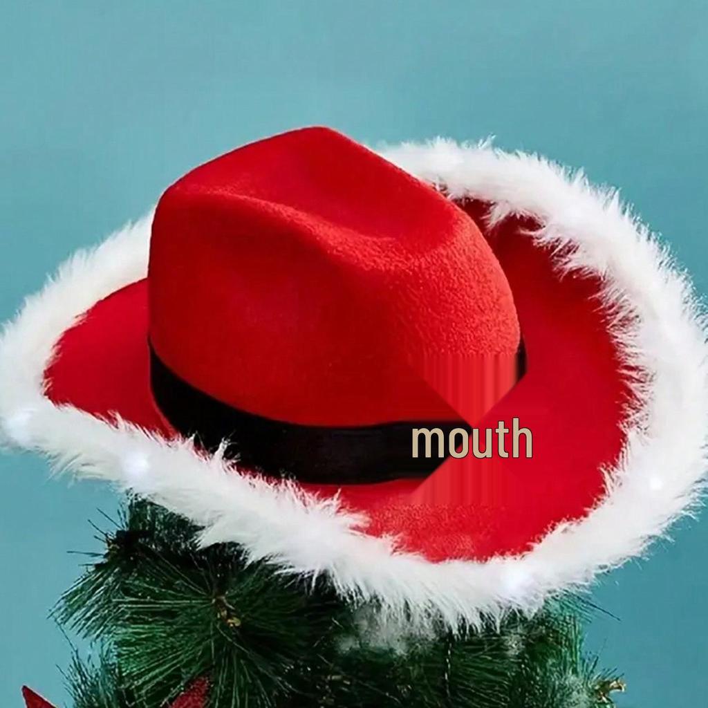Christmas Red Denim Frayed Edge Santa Hat for Holiday Performances