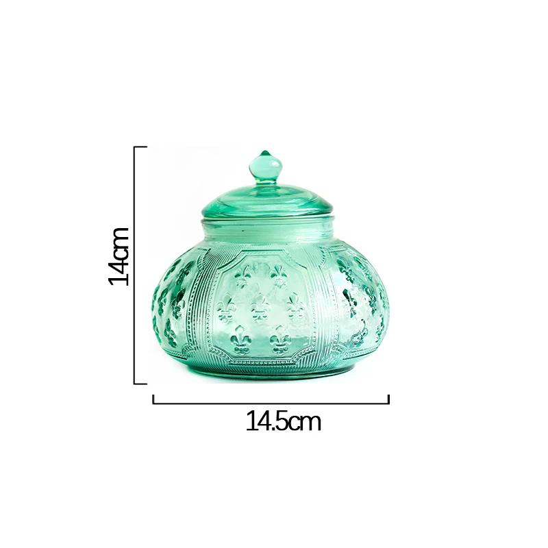 Relief Pattern Glass Storage Jar Tea Coffee Tins Bottle Home Kitchen Retro Snack Candy Jar Storage Container Kitchen Accessories