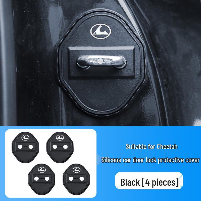 Cheetah Black King Kong Car Door Lock Silicone Protective Cover for Dustproof, Rust Prevention, and Shock Absorption. Cheetah Black King Kong 4-piece Silicon Set