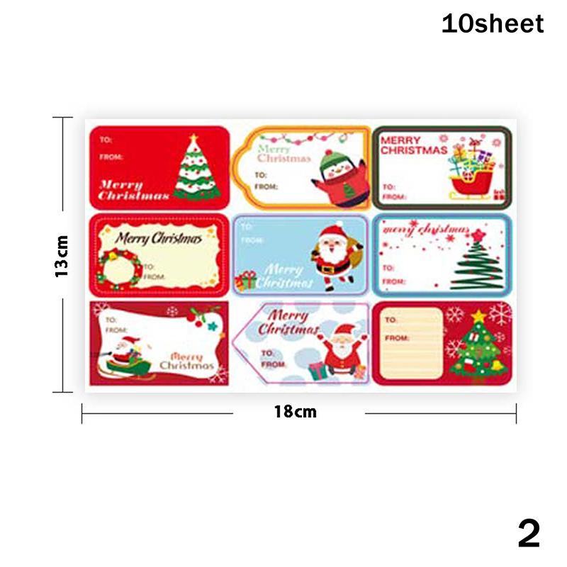 10 Sheets Christmas Tags Multiple Design Gift Sticker Name Tag With Santa Snowman Xmas Tree Reindeer Holiday Decoration Tag